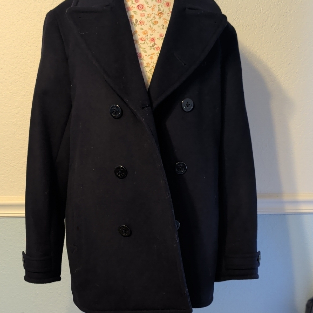 Lands' End Men's Navy Peacoat - Double breasted - Heavy!